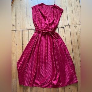 Vintage (70s/80s) Red Stripe Wrap Midi Dress with Waist Tie